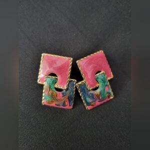 Retro Vintage Style Gold Enamal Earrings